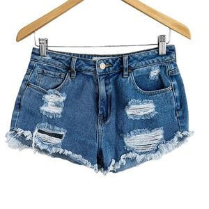 Pacsun‎ Size 27 High Rise Festival Short Blue Cut-Off Pockets  Distressed
